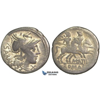 O41, Roman Republic, M. Atilius Serranus (148 BC) AR Denarius (3.51g) Rome, Dioscuri