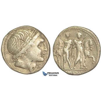 O46, Roman Republic, L. Memmius (109-108 BC) AR Denarius (3.75g) Rome, Dioscuri