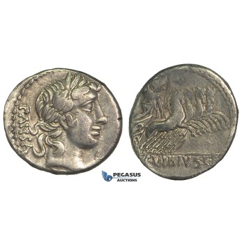 O49, Roman Republic, C. Vibius C.f. Pansa (90 BC) AR Denarius (3.85g) Rome, Quadriga