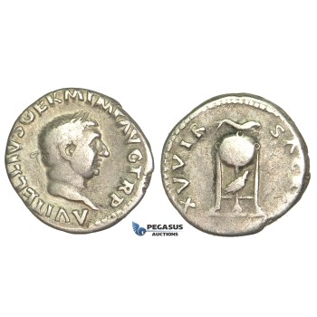 O64, Roman Empire, Vitellius (69 AD) AR Denarius (3.15g) Rome, Dolphin, Rare!