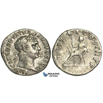O70, Roman Empire, Trajan (98-117 AD) AR Denarius (2.76g) Struck 98-99 AD, Rome, Abundantia
