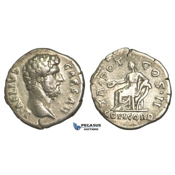 O72, Roman Empire, Aelius Caesar (136-138 AD) AR Denarius (2.97g) Struck under Hadrian 107 AD, Rome, Rare!