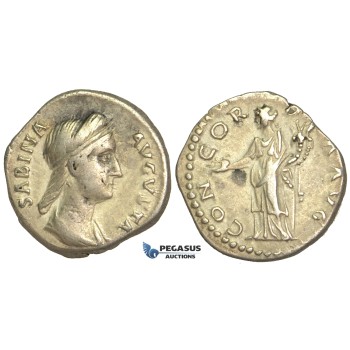 O78, Roman Empire, Sabina. Augusta (128-136/7. AD) AR Denarius (3.26g) Struck 134-136 AD, Rome, Concordia