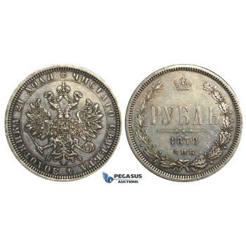 O98, Russia, Alexander II, Rouble 1878 СПБ-НФ, St. Petersburg, Silver, Lightly Cleaned High Grade!