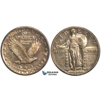 O99, United States, Standing Liberty Quarter (25C) 1919, Silver, Dark Toning!