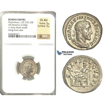 P16, Roman Empire, Maximinus (235-238 AD) AR Denarius (3.44g) Rome, 236 AD, Salus, NGC Ch AU