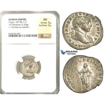 P51, Roman Empire, Trajan (98-117 AD) AR Denarius (3.35g) Rome, 108-110 AD, Felicitas, NGC AU