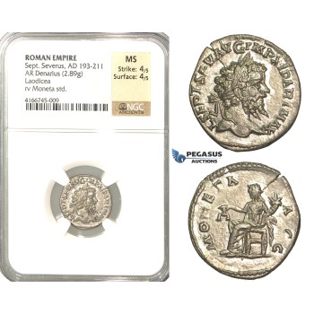 P56, Roman Empire, Septimius Severus (193-211 AD) AR Denarius (2.89g) Rome, 200-201 AD, Moneta, NGC MS