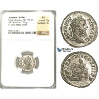 P58, Roman Empire, Septimius Severus (193-211 AD) AR Denarius (3.09g) Rome, 209 AD, Salus/Snake, NGC AU P58, Roman Empire, Septimius Severus (193-211 AD) AR Denarius (3.09g) Rome, 209 AD, Salus/Snake, NGC AU