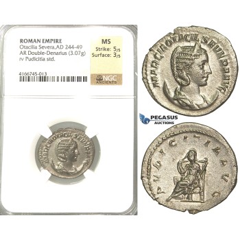 P61, Roman Empire, Otacilia Severa, Augusta (244-249 AD) AR Double Denarius (3.07g) Rome, Pudicitia, NGC MS