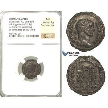 P62, Roman Empire, Diocletian (284-305 AD) AR Argenteus (3.15g) Rome, Campgate, NGC AU