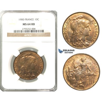 P72, France, Third Republic, 10 Centimes 1900, Paris, NGC MS64RB