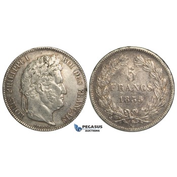R10, France, Louis Philippe, 5 Francs 1835-B, Rouen, Silver, Nice w. Fine toning!