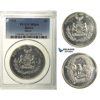 R106, Biafra, Pound 1969, Silver, PCGS MS64