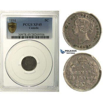 R108, Canada, Victoria, 5 Cents 1894, Silver, PCGS XF45