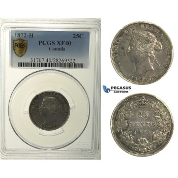 R109, Canada, Victoria, 25 Cents 1872-H, Heaton, Silver, PCGS XF40