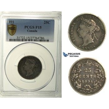 R111, Canada, Victoria, 25 Cents 1891, Silver, PCGS F15