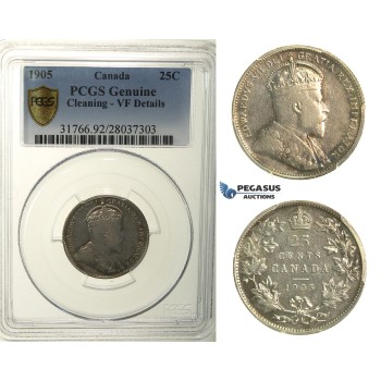 R112, Canada, Edward VII, 25 Cents 1905, Silver, PCGS VF Details