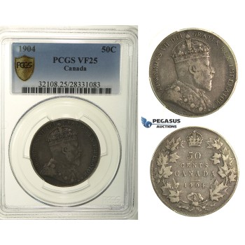 R113, Canada, Edward VII, 50 Cents 1904, Silver, PCGS VF25