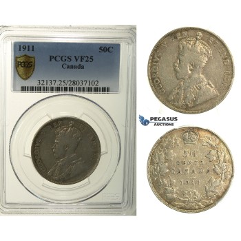 R114, Canada, George V, 50 Cents 1911, Silver, PCGS VF25