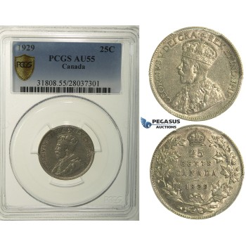 R116, Canada, George V, 25 Cents 1929, Silver, PCGS AU55