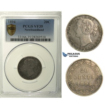 R120, Canada, Newfoundland, Victoria, 20 Cents 1894, Silver, PCGS VF35