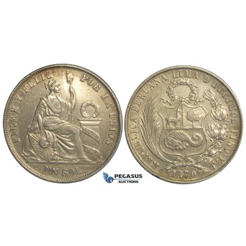 R13, Peru, Sol 1870-YJ, Silver, Nice toning!