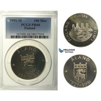 R139, Finland, 100 Markaa 1991-M (Åland) Silver, PCGS PR68, Very Rare, only 700 minted!