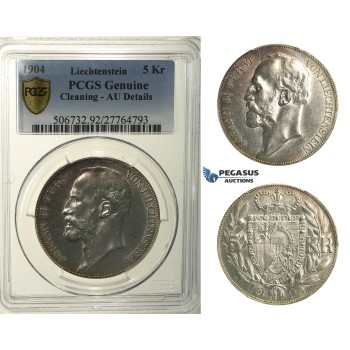R149, Liechtenstein, Johann II, 5 Kronen 1904, Vienna, Silver, PCGS AU Details