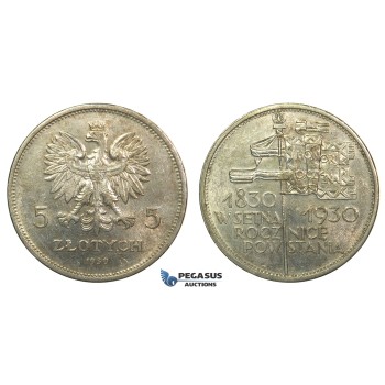 R155, Poland, 2nd Republic, 5 Zlotych 1930 (Revolution) Warsaw, Silver, Lustrous High Grade!