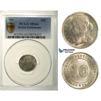 R165, Straits Settlements, Victoria, 10 Cents 1900, Silver, PCGS MS64