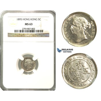 R173, Hong Kong, Victoria, 5 Cents 1895, Silver, NGC MS63