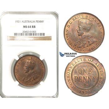 R201, Australia, George V, Penny 1921, NGC MS64RB Rare Grade!