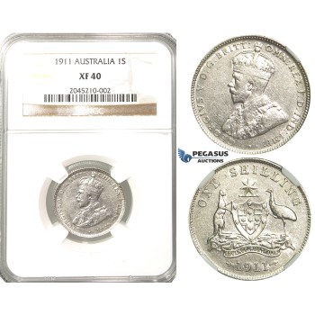 R202, Australia, George V, Shilling 1911, Silver, NGC XF40
