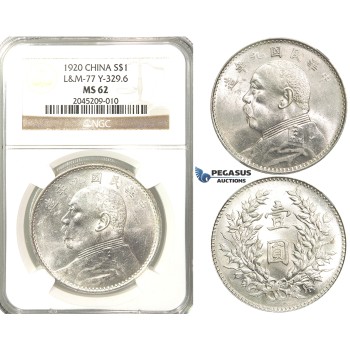 R208, China “Fat Man” Dollar 1920, Silver, L&M 77, NGC MS62