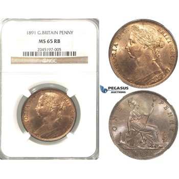R218, Great Britain, Victoria, Penny 1891, NGC MS65RB
