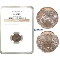 R222, Italy, Umberto I, Centesimo 1895-R, Rome, NGC MS67BN (Pop 1/1, Finest)