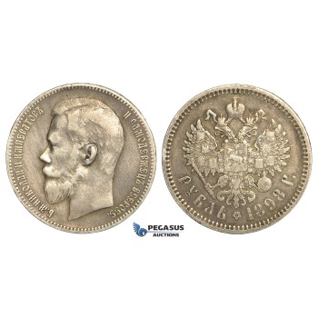 R23, Russia, Nicholas II, Rouble 1898 (АГ) St. Petersburg, Silver, Toned and nice!