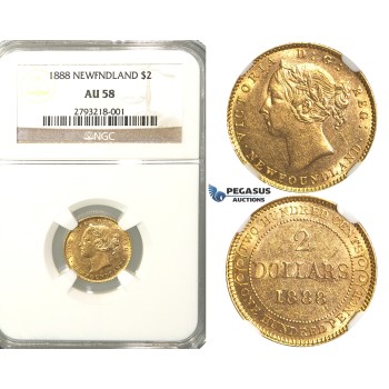 R301, Newfoundland, Victoria, 2 Dollars 1888, Gold, NGC AU58