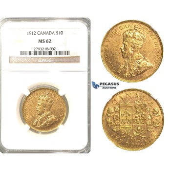 R302, Canada, George V, 10 Dollars 1912, Gold, NGC MS62