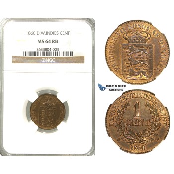 R304, Danish West Indies, Frederik VII, 1 Cent 1860, NGC MS64RB