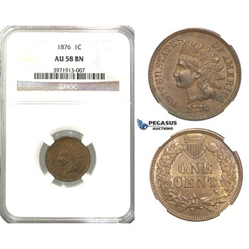 R322, United States, Indian Head Cent 1876, NGC AU58BN