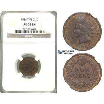 R324, United States, Indian Head Cent 1886 Type 2, NGC AU53BN