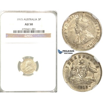 R331, Australia, George V, Three Pence (3 Pence) 1915, Silver, NGC AU50