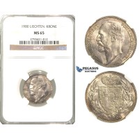 R339, Liechtenstein, Johann, 1 Krone 1900, Silver, NGC MS65 R339, Liechtenstein, Johann, 1 Krone 1900, Silver, NGC MS65