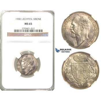 R339, Liechtenstein, Johann, 1 Krone 1900, Silver, NGC MS65