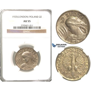R342, Poland, 2 Zlote 1925, London, Silver, NGC AU55