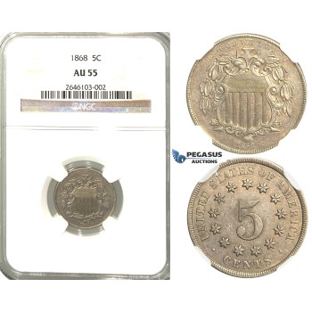 R358, United States, Shield 5 Cents 1868, NGC AU55