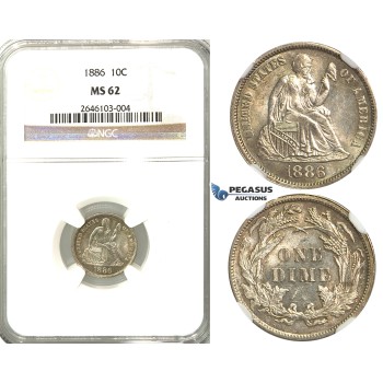 R359, United States, Liberty Seated Dime (10C) 1886, Silver, NGC MS62