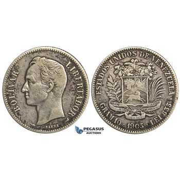 R366, Venezuela, 2 Bolivares 1905, Paris, Silver